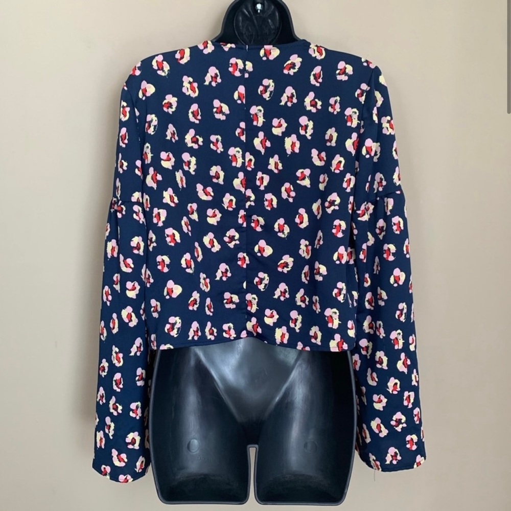 BCBG Navy Floral Tie Front Top - Picture 9 of 9